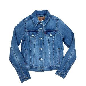 *New Levis Original Trucker Denim Jean Jacket Womens Sm Blue Button Classic Coat